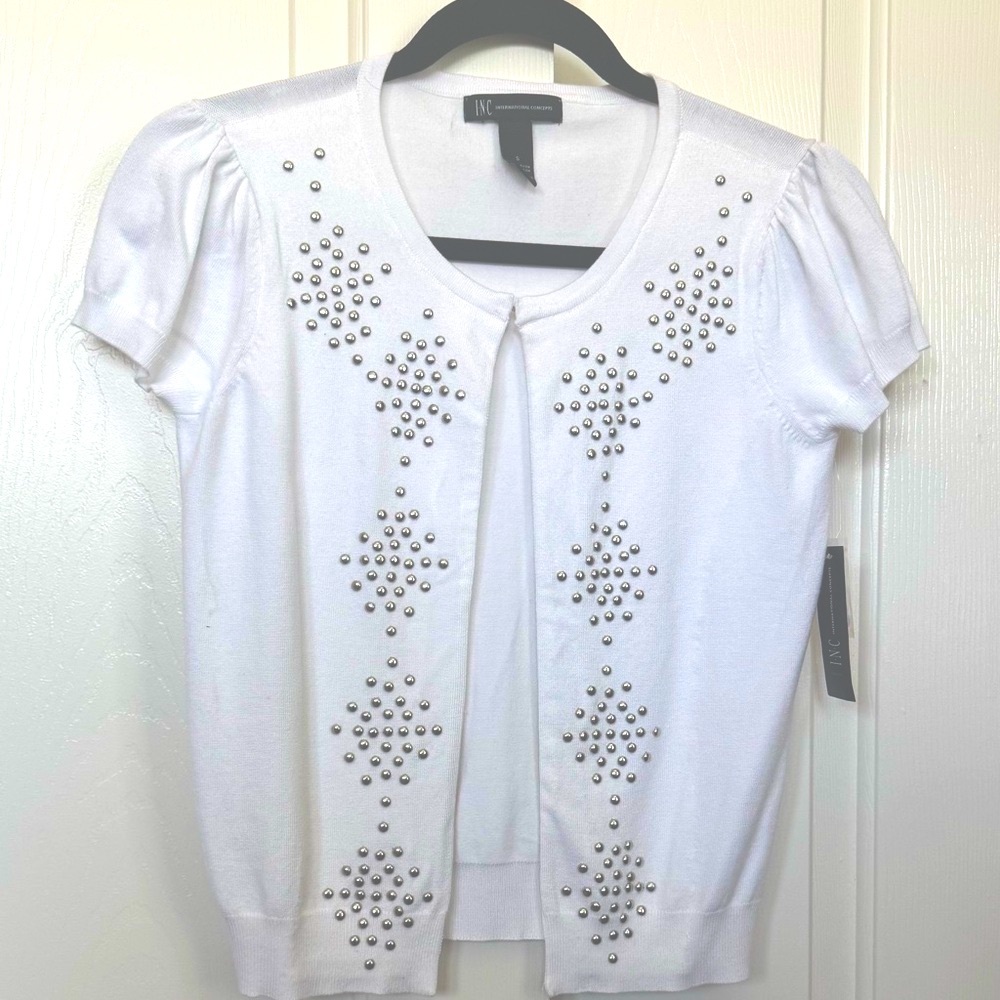 NWT INC White Studded Women Top. Perfect to wear with strapless dress,or top